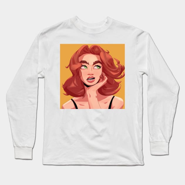 Pretty Girl, Windy Hair Long Sleeve T-Shirt by Mikartz